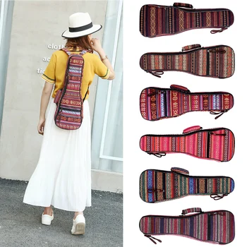 

Hot 21 23 26 Inch Double Strap Hand Folk Canvas Cotton Padded Case Ukulele Carry Bag For Ukulele Guitar Parts Accessories