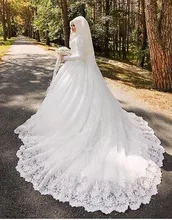 Vestido De Noiva Arabic Muslim Luxury Long Sleeve Wedding Dress With Hijab Veil 2016 Lace Bride Bridal Gown gelinlik