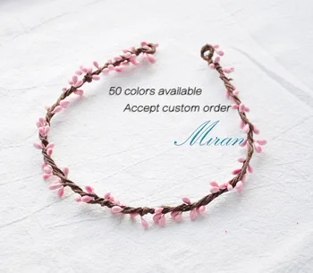 

10 PCS Handmade Rustic Baby pink Pip Berries Twine Wreath Flower Crown Festivals Feminine Whimsical Fresh Cute Christmas Gift