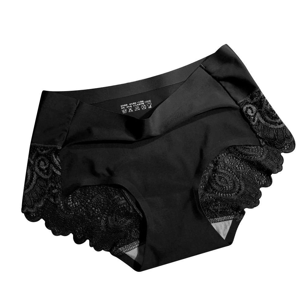 

Women Breathable Sexy Silky Back Lace Hollow Seamless Panties Underwear Briefs