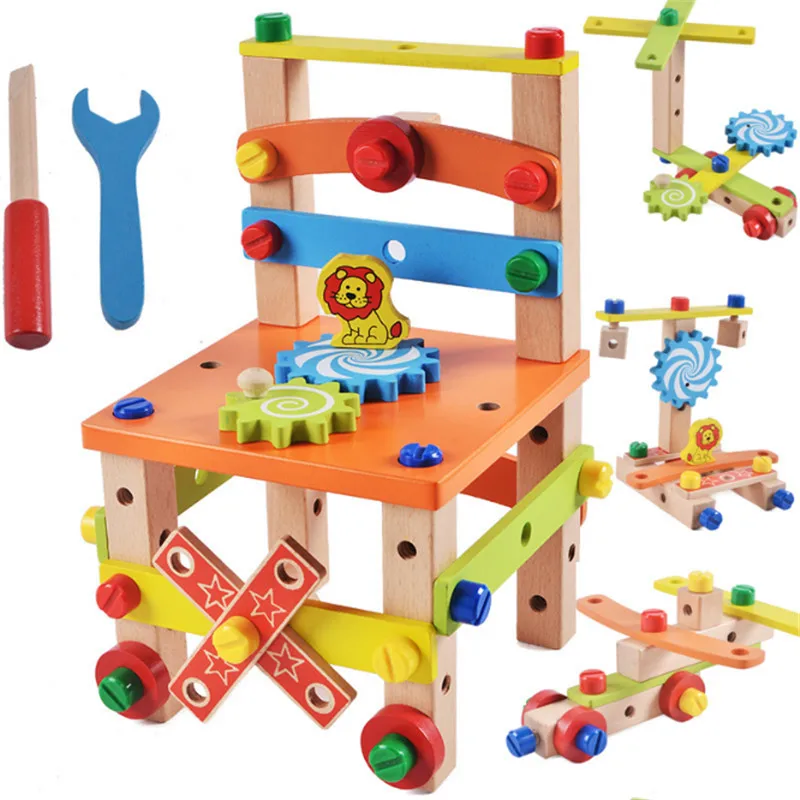 

Children Removable Wooden Toys Multifunctional Chair Assemble Chair Toy Educational Toy For Children Assembly Blocks Toy