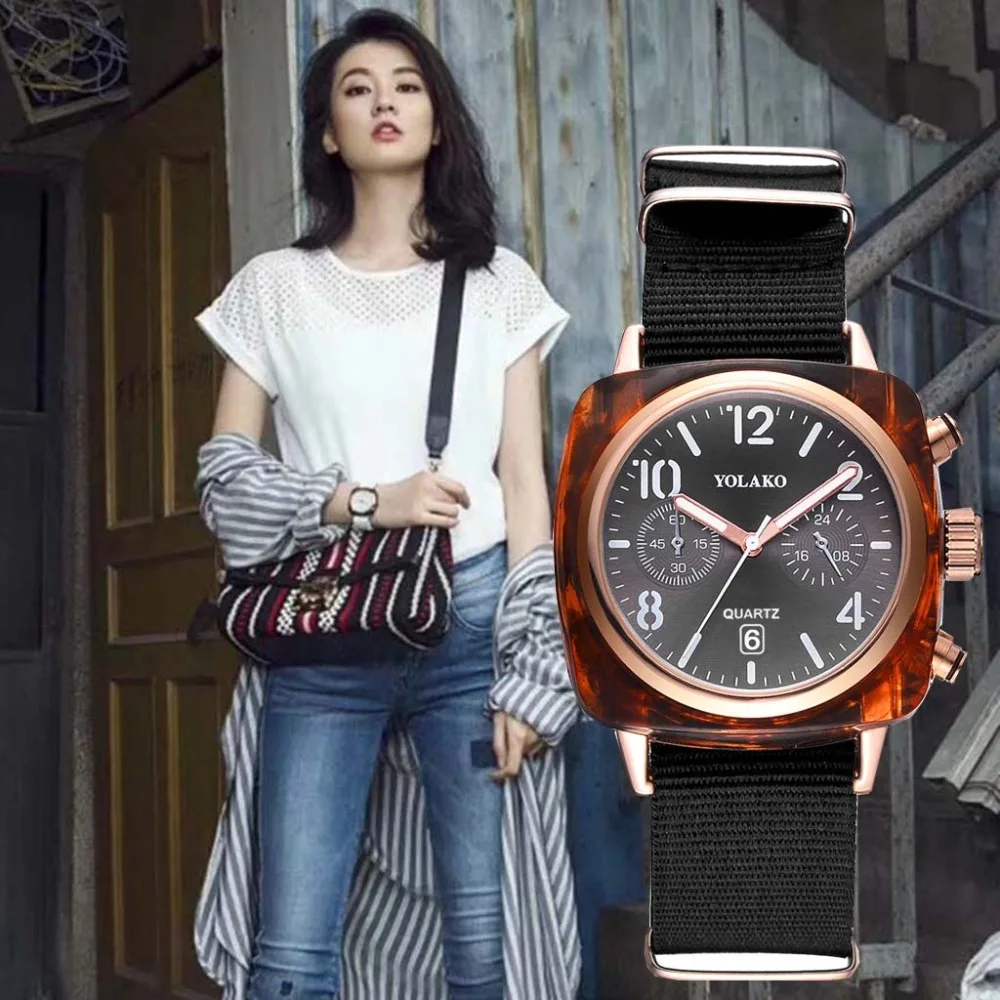 

Dropshipping Women Watches Quartz Nylon Strap Square Unisex Wristwatch Hot Sale Sport Fashion Trends New Relogio Feminino Gift