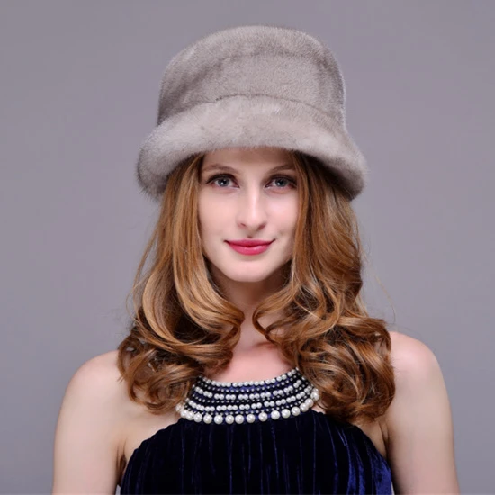 Cheap HM016 Real genuine mink  fur hat  winter women's warm caps whole piece mink fur hats