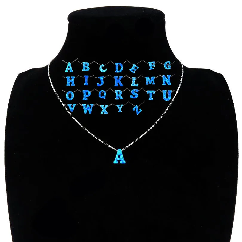 26 инициалов синтетическое ожерелье с буквами A-Z синий огненные заглавные буквы опал кулон из нержавеющей стали цепочка Ожерелье