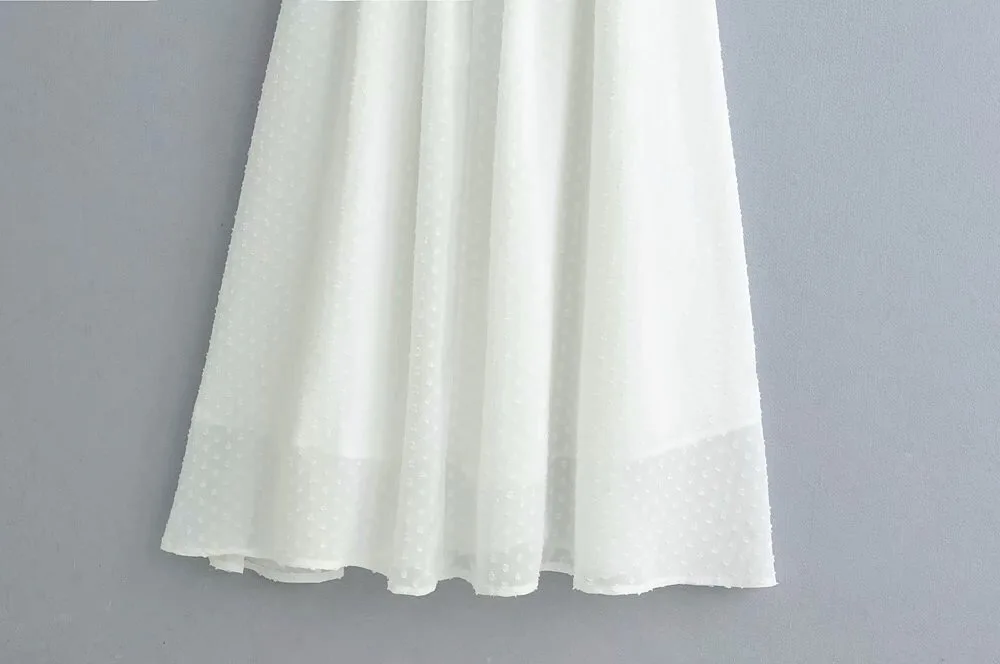 Женское платье с открытой спиной и коротким рукавом во французском стиле, белое 3D платье в горошек с оборками и квадратным воротником, Длинное Платье Макси