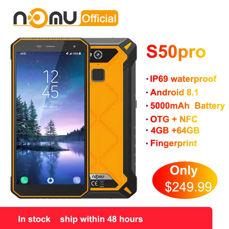 

Nomu S50 Pro 2019 Smartphone Android 8.1 IP69 IP68 Waterproof Shockproof Mobile Phones 5.72" HD 8MP+16MP NFC Fingerprint+Face ID