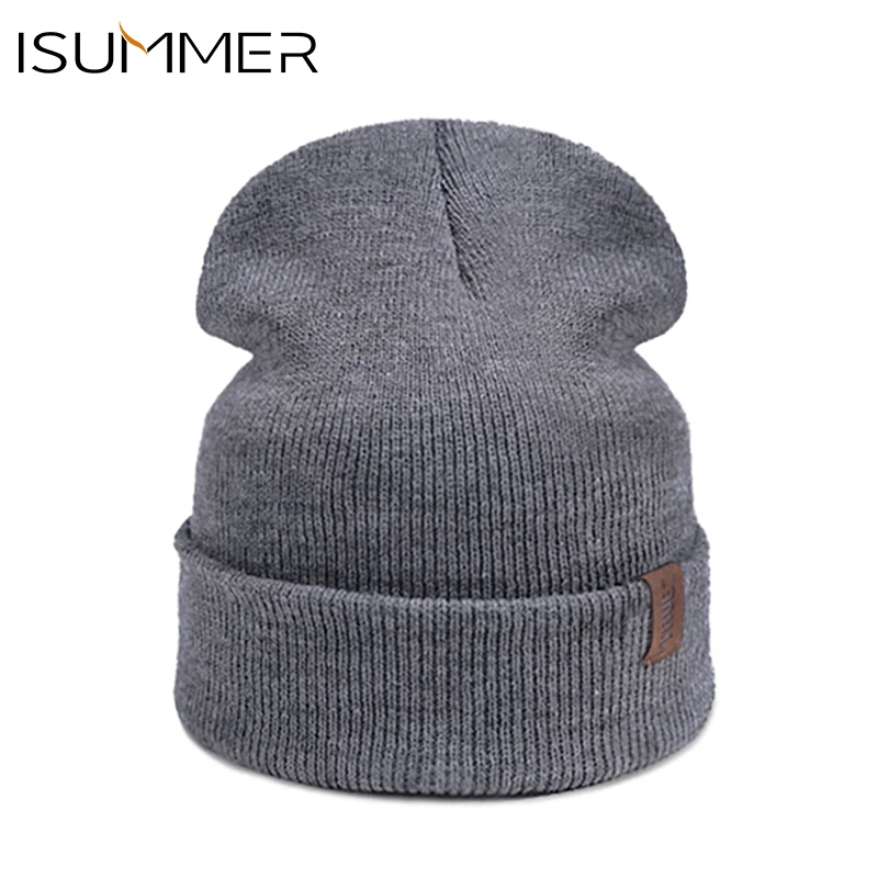 

ISummer Warm Skullies Beanies Winter Hat For Men Women Knitted Hat Fashion Cotton Cap Female 2019 Ski Beanies Ladies Unisex gift