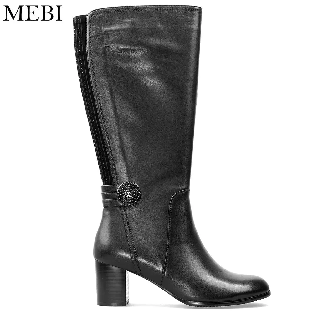 mid calf high heel leather boots