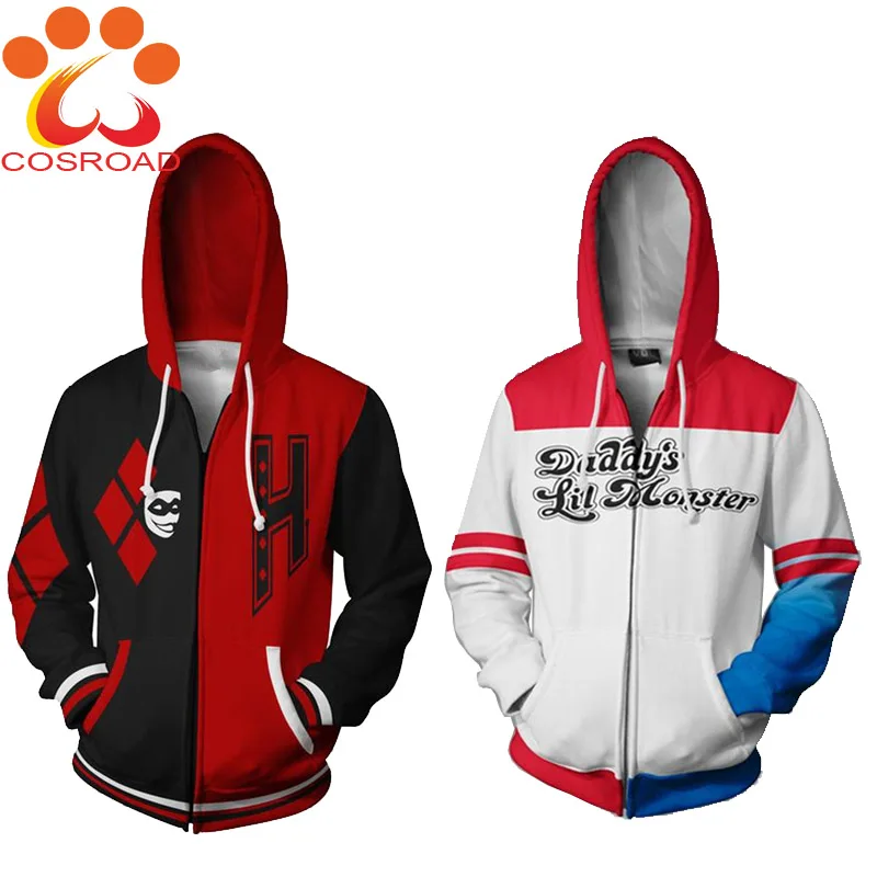 Cosroad отряд самоубийц косплей толстовка Harley Quinn куртка на молнии с капюшоном