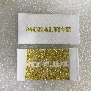 

Custom brand end folded woven labels / main label / garment tags / shining gold high quality labels and tags for clothes