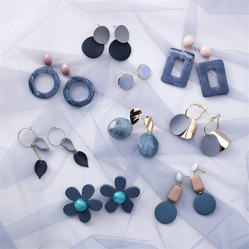 

SOHOT Ocean Blue Gray Series Women Charming Drop Earrings New Arrived Round Geometric Popular Korea Acrylic Jewelry Bijoux Gift