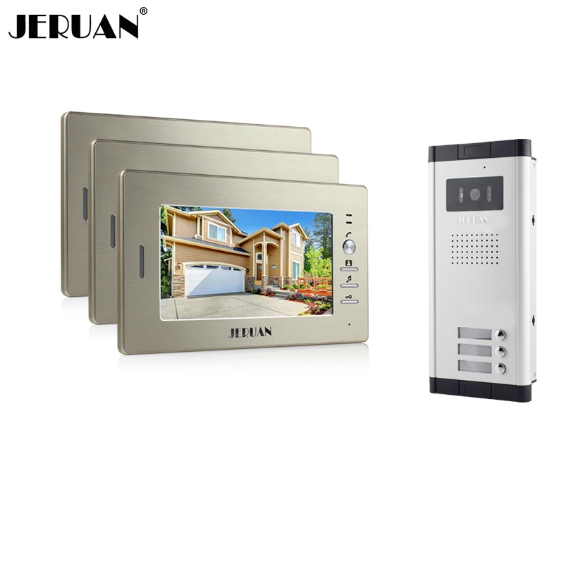 JERUAN Brand New Apartment System 3 Monitor 7"Color Video Door