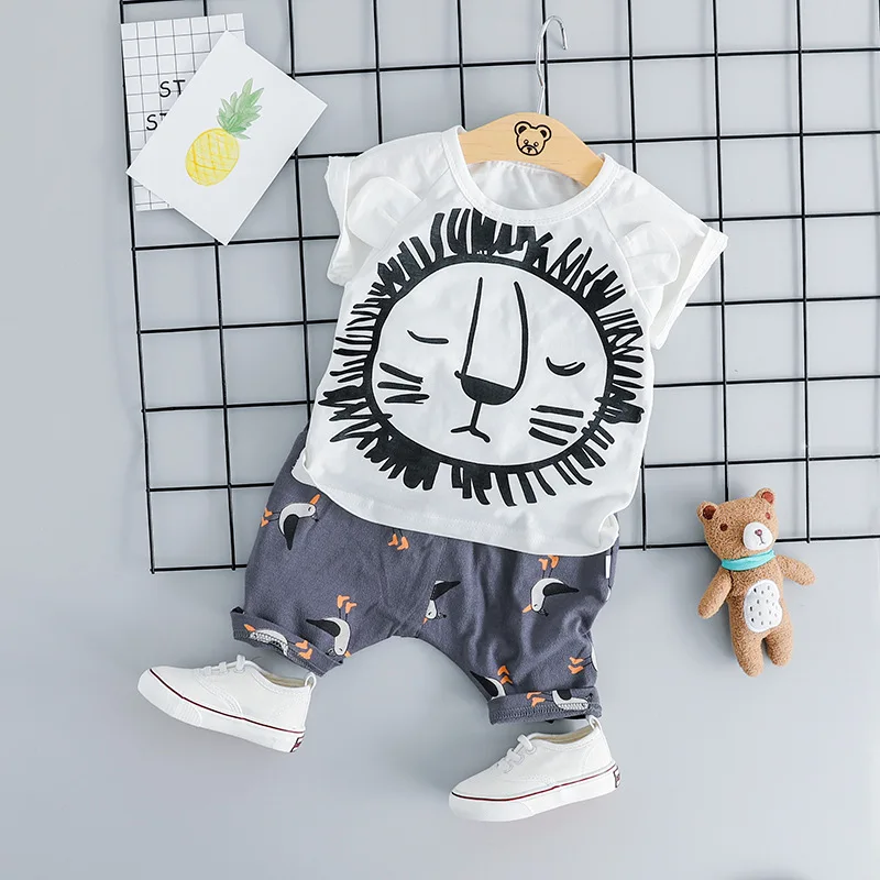 

2019 Boys Summer Clothes Girls Clothing Sets Infant Set on the Boy Cartoon Lion T Shirt Shorts Kids Children