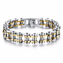 Bicicleta Cadenas enlace pulsera para hombres Acero inoxidable chunky y dos tono 21.5 cm largo masculino envío de la gota del regalo de la joyería