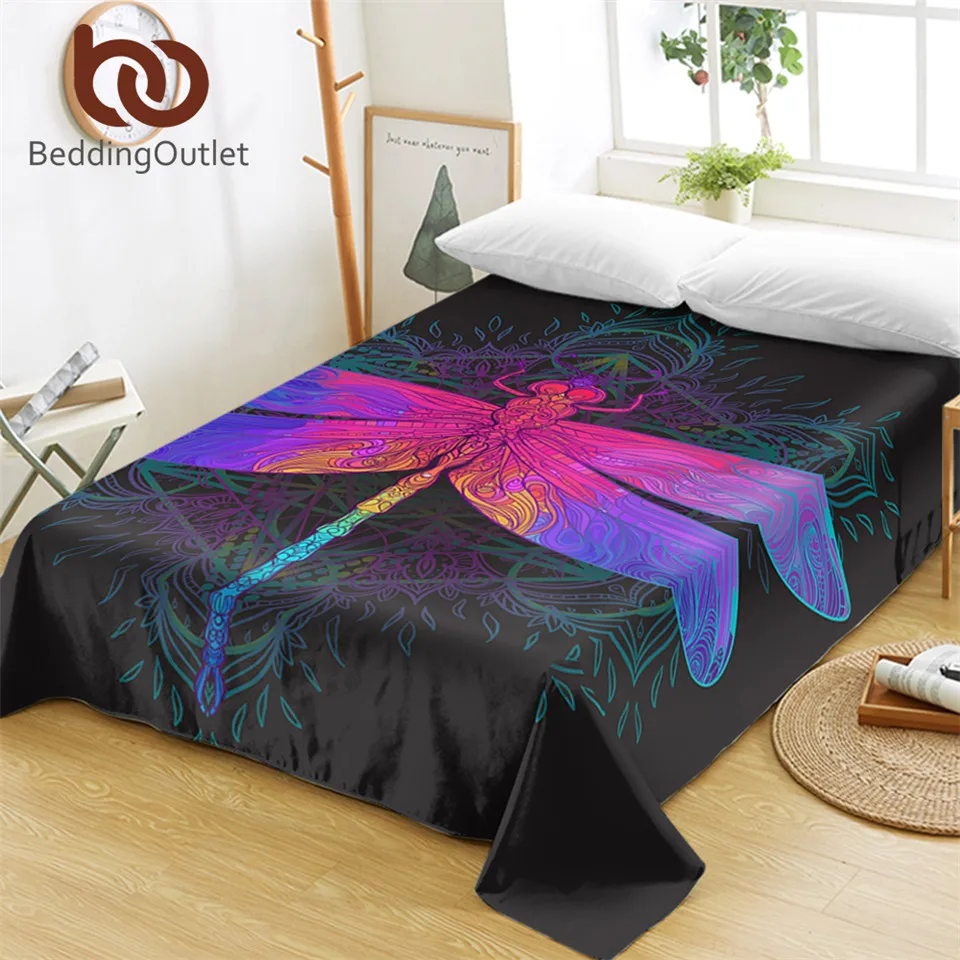 

BeddingOutlet Dragonfly Mandala Bed Sheets Bohemian Flat Sheet Colorful Bed Linen Purple Pink Insect Bedspreads Twin Queen