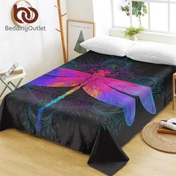 

BeddingOutlet Dragonfly Mandala Bed Sheets Bohemian Flat Sheet Colorful Bed Linen Purple Pink Insect Bedspreads Twin Queen