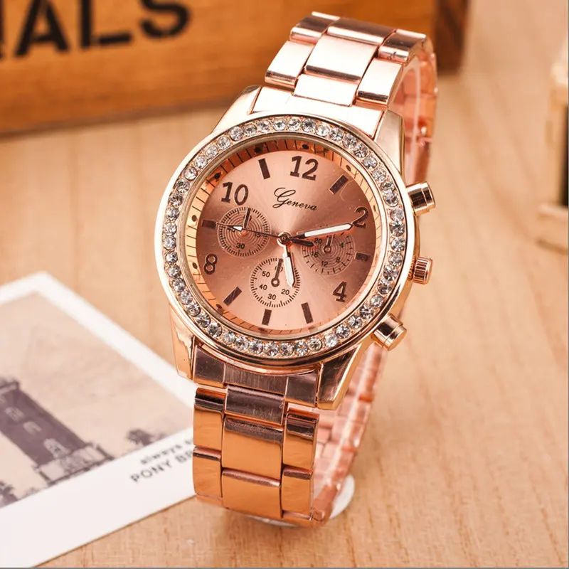 2018 New Fashion Faux Chronograph Plated Classic Geneva Quartz Ladies ...