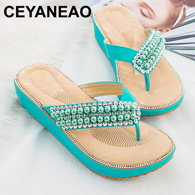 

CEYANEAO 2019 Flip flops woman summer clip toe sandals beach shoes women brand design wedges sandals breathable sandaliasE1817