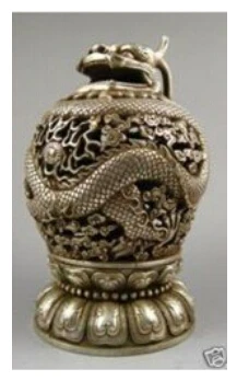 

Exquisite Chinese tibet silver dragon incense burner Free shipping A49