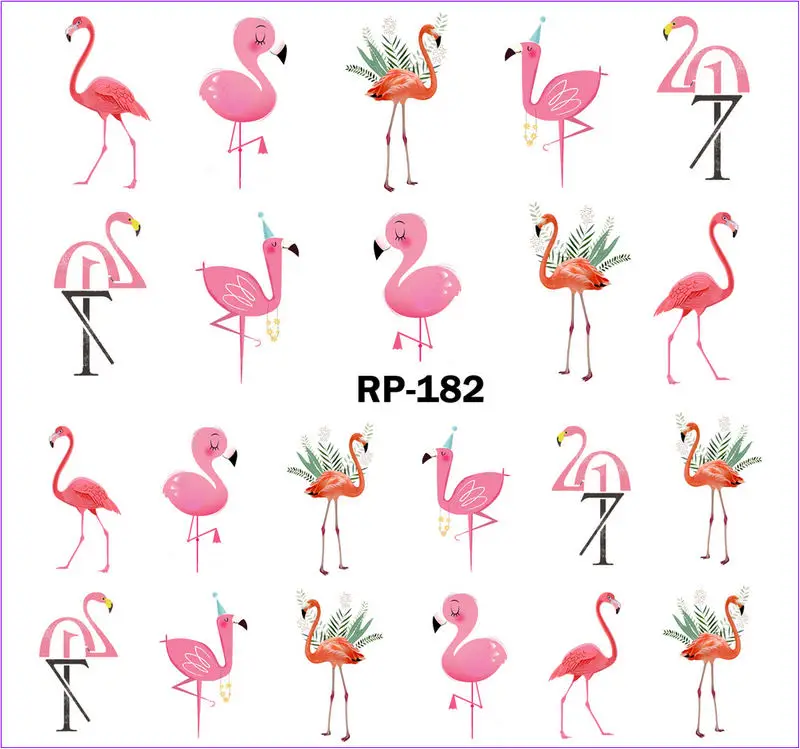 Искусство ногтей Красота наклейка на ногти водная наклейка слайдер мультфильм Милая Птица Попугай Фламинго Сова перо RP175-180 - Цвет: RP182
