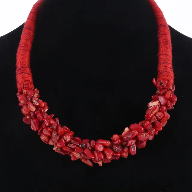 MINHIN Brilliant Red Natural Stone Pendant Choker Necklace Delicate Coral Design MINHIN Brilliant Red Natural Stone Pendant Choker Necklace Delicate Coral Design