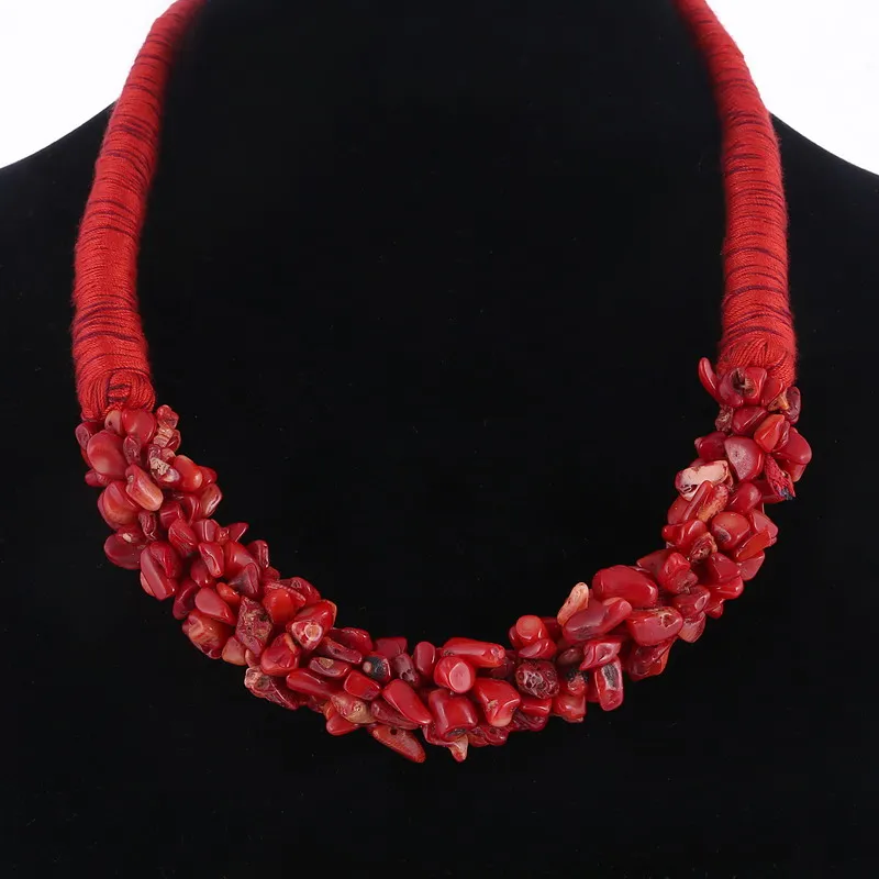 Женское колье чокер MINHIN из натурального красного камня кораллового цвета|necklace