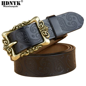 

New Arrival Fashion Wide Genuine Leather Belt Woman Vintage Floral Cow Skin Belts Women Top Quality Strap Female For Jeans