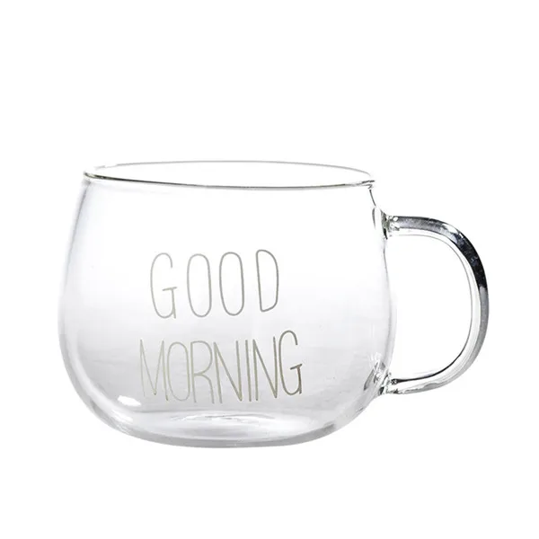 Coffee Glass Mug Black White Letter Milk Tea Coffee Cup Cocktail Glass Crystal Transparent Mugs Handle Drinkware Couple Gifts - Color: White letters