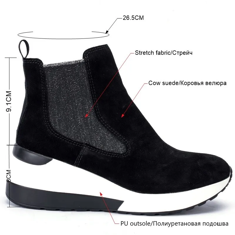BELISS 2018 spring autumn ankle boots female cow suede leather platform comfortable women sneakers  ( (7)