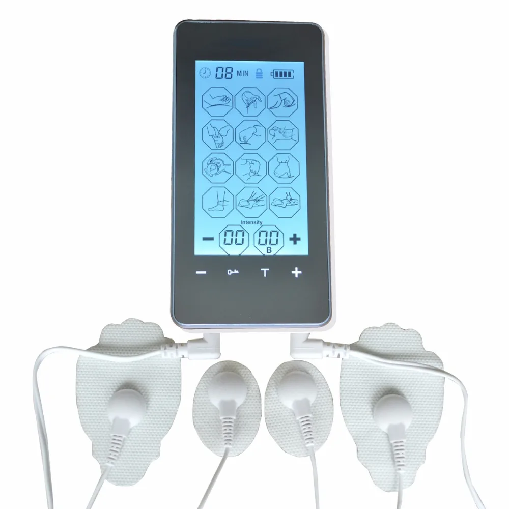 

2Pcs/Lot Dual Channel Touch Screen Smart Tens Unit Electronic Pulse Massager 12Mode Electrotherapy Device Body Muscle Stimulator