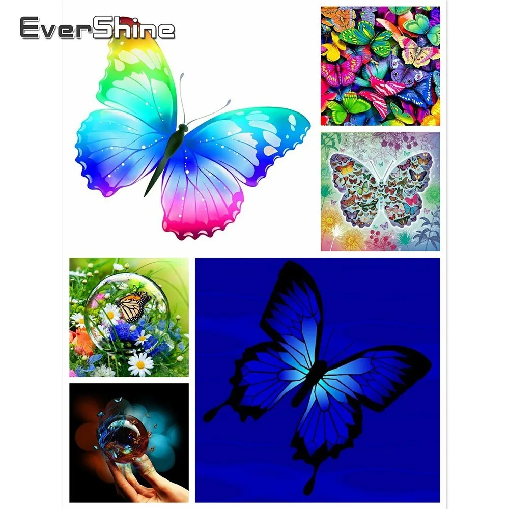 

EverShine 5D Diamond Painting Butterfly Full Round Drill Rhinestones DIY Diamond Mosaic Cross Stitch Animals Wall Decoration