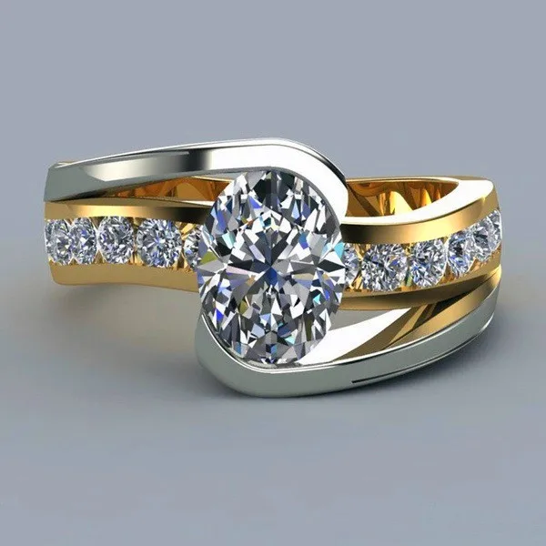 

Luxury Female Big Oval Stone Ring Unique Style Silver Gold Color Ring Promise Double Engagement Rings For Women