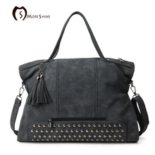 MORESHINE marque Femmes Rivet Nubuck sacs à main en cuir Automne et D’hiver Casual design grand épaule Moto sac Bandoulière Femme sacs