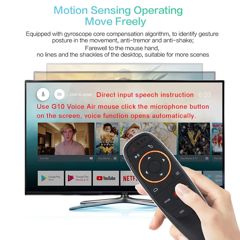 G10 Air Mouse Voice Control 2.4GHz Wireless Google Microphone USB Receiver Gyro Sensing Smart Remote Control for Android TV BOX