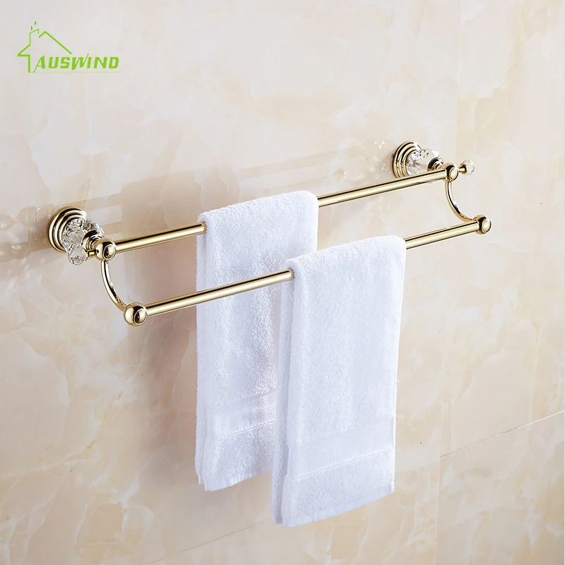 Antique Brass Towel Racks Polished Bars Diamond&crystal Double Layer