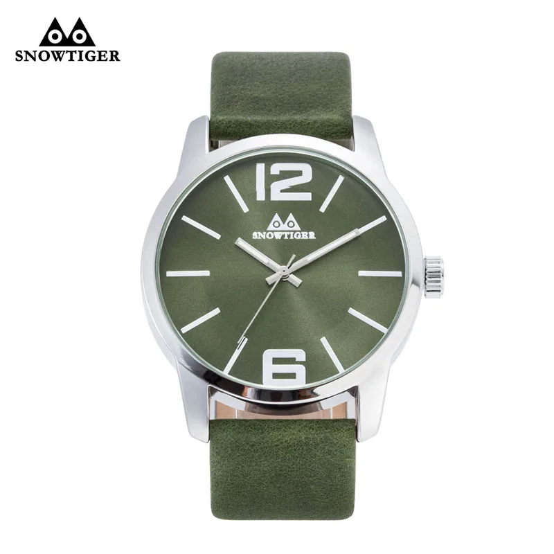 

Snowtiger Green and Black Leather Neutral Simple Fashion Business Dress Women Sport Watch Female Round Man Quartzwatch 20