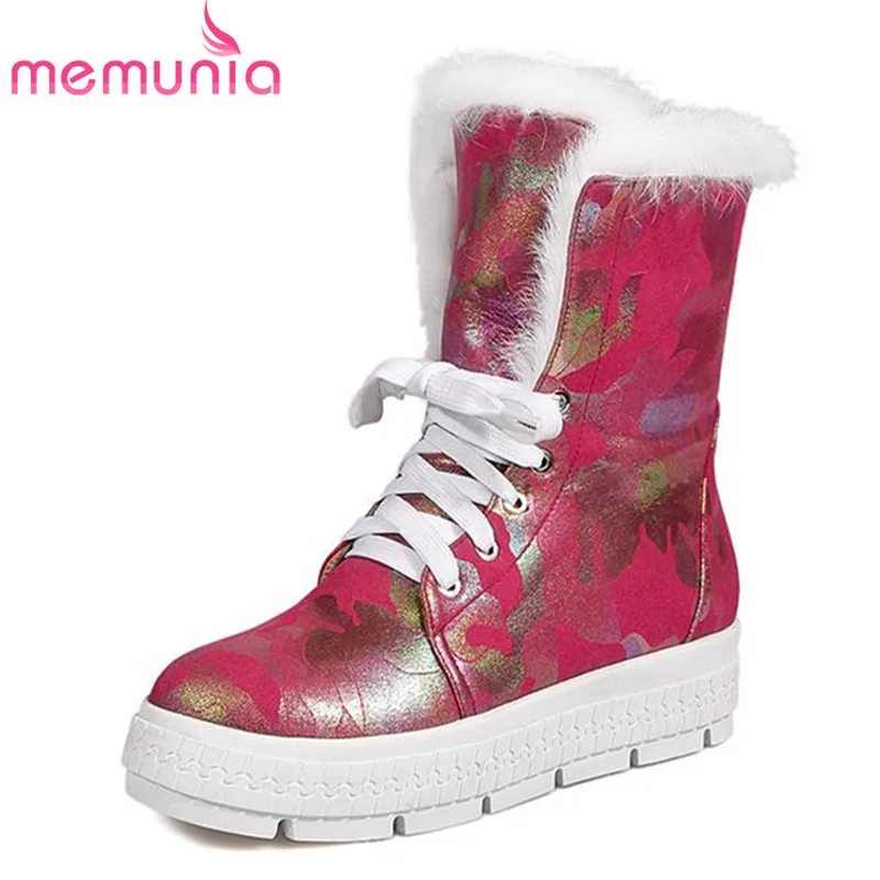 

MEMUNIA Top quality women boots flat platform shoes nubuck leather boots winter fashion ankle boots comfortable
