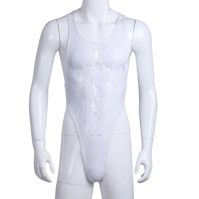 Cosplay&ware Mens One Piece Lingerie Floral Lace Mankini Bodysuit Catsuit Sissy Pouch Body Suit Jumpsuit Nightwear Sleepwear -Zentai shop online