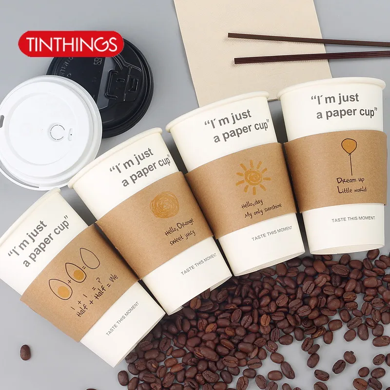 

50 pcs Cup sleeve for 12/16oz disposable coffee cups Stick figure Double-deck kraft paper Cup sleeve Anti-hot Customized suppler