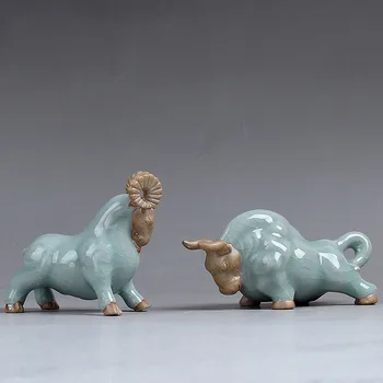 

Elegant Ceramic bull black ox bill goat muscle Kung Fu tea statue tea pet favor Chinese traditional craft gift animal ge kiln