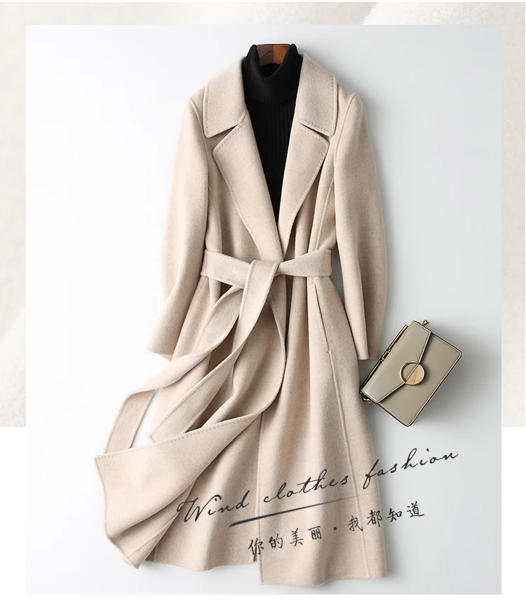 AYUSNUE Wool Coat Women Double Sided Long Wool Jacket Spring Autumn Overcoat Korean Abrigos Mujer Elegante M061 KJ2540