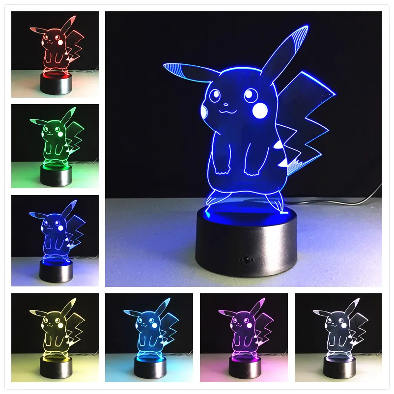 Игрушки Pokemon 3d Led 7 цветов Изменение 3D ночник вспышка день Рождения Вечеринка настольная лампа Атмосфера декоративные настольные лампы