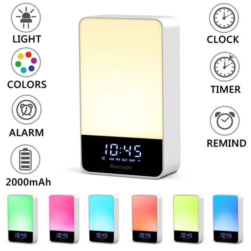 

Alarm Clock Wake Up Light Table Lamp Night Light Smart Touch Hands-Free Timing Function Auto Off Light
