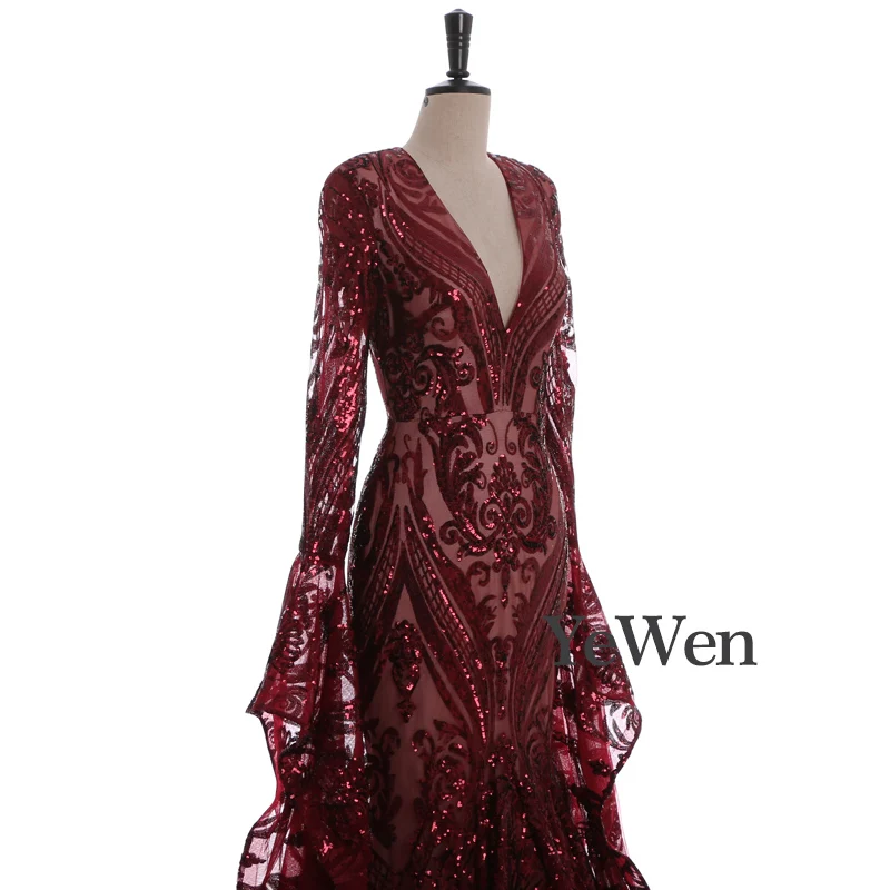 Sexy Elegant Mysterious Noble Evening Dresses Long 2019 Sequined Mermaid Prom Dress Evening Gowns V Burgundy robe de soiree Sexy Elegant Mysterious Noble Evening Dresses Long 2019 Sequined Mermaid Prom Dress Evening Gowns V Burgundy robe de soiree