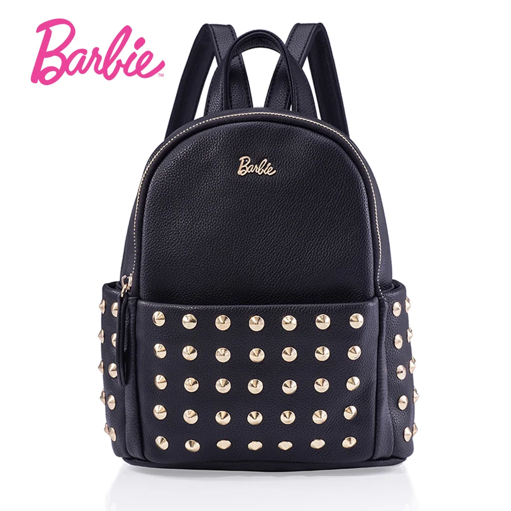 Barbie Women backpacks lively style rivet Bag girls black leather shoulder bags Student Fashion Trend Brief Bag young Ladies