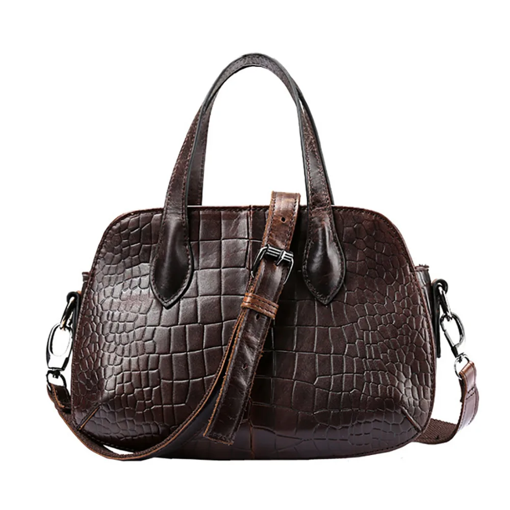 Genuine Leather Real Cowhide Women Tote Handbag Vintage Crocodile Pattern Cross Body Bags Famous ...