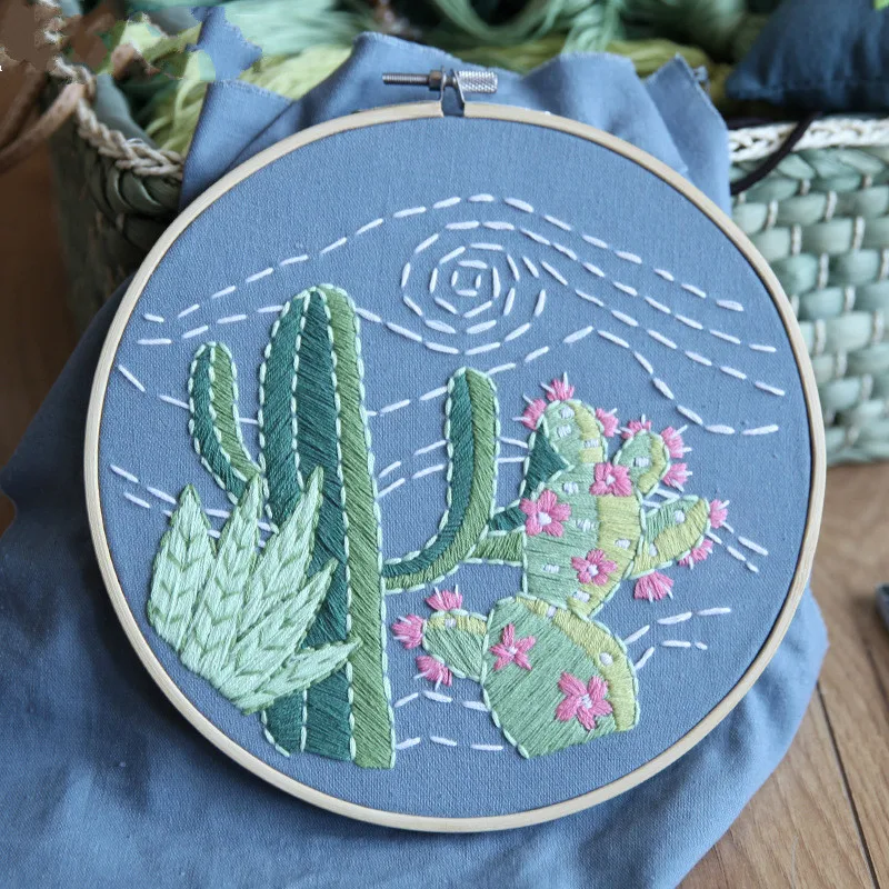 

1Set Handmade Embroidery DIY Material Package Creative Fabric Three -Dimensional Plant Printing Kit no Frame Home Decoration
