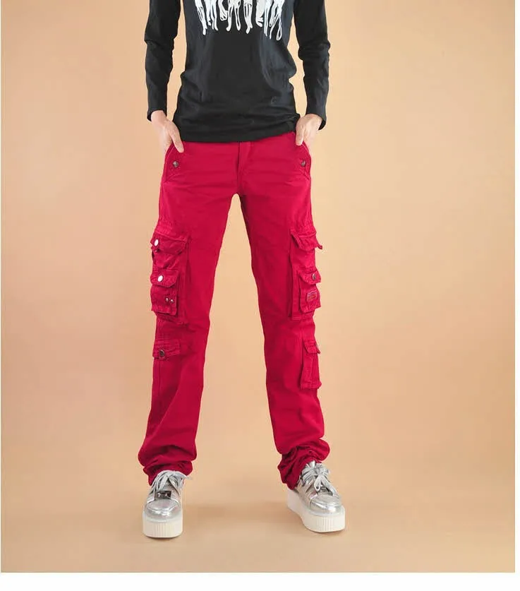 0901 женские брюки-карго боковые карманы Беговые брюки в повседневном стиле хип-хоп Уличная одежда для катания на скейтборде военные штаны со складками женские красные