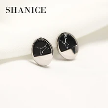 SHANICE 925 пробы серебряные ослепительные мраморные геометрические серьги-гвоздики овальной формы для женщин и девушек