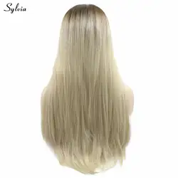 Sylvia черный корни до коричневый/блондинка парик длинные мягкие прямые Искусственные парики синтетические волосы на кружеве